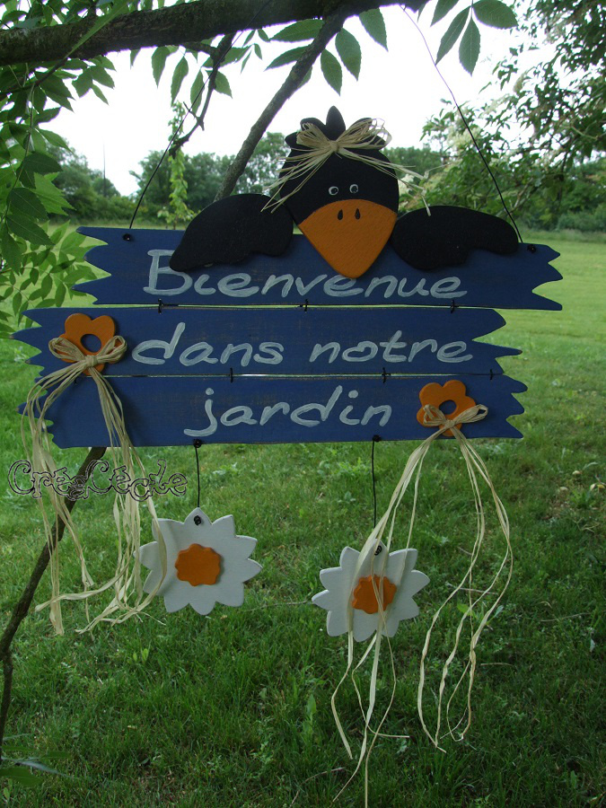 Pancarte corbeau "Bienvenue dans notre jardin"